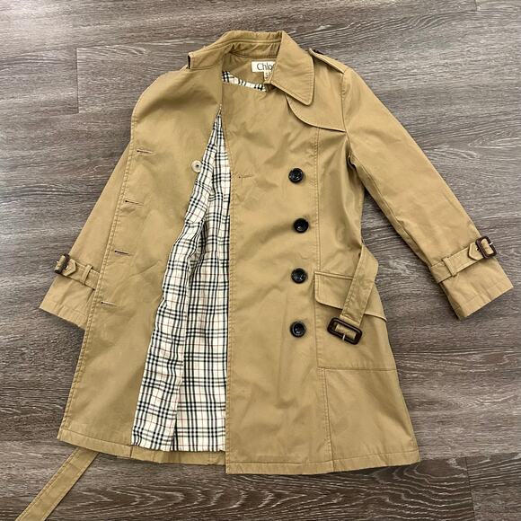 Chloé Phoebe Philo Era Vintage Tan Trench Coat Resin Buckles Belted Sz Small EUC - Picture 4 of 16